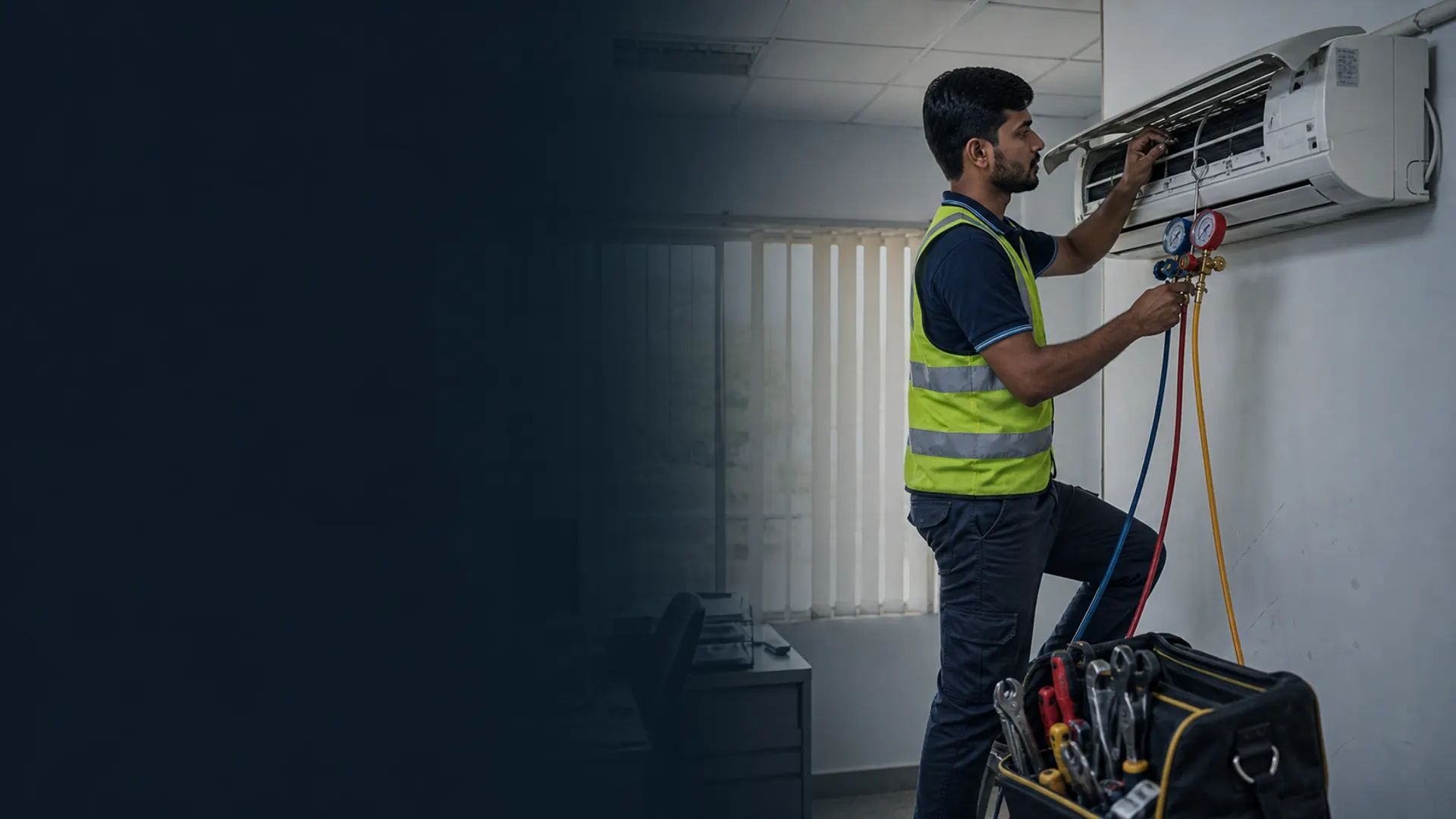 Air-conditioning technician servicing a split unit
