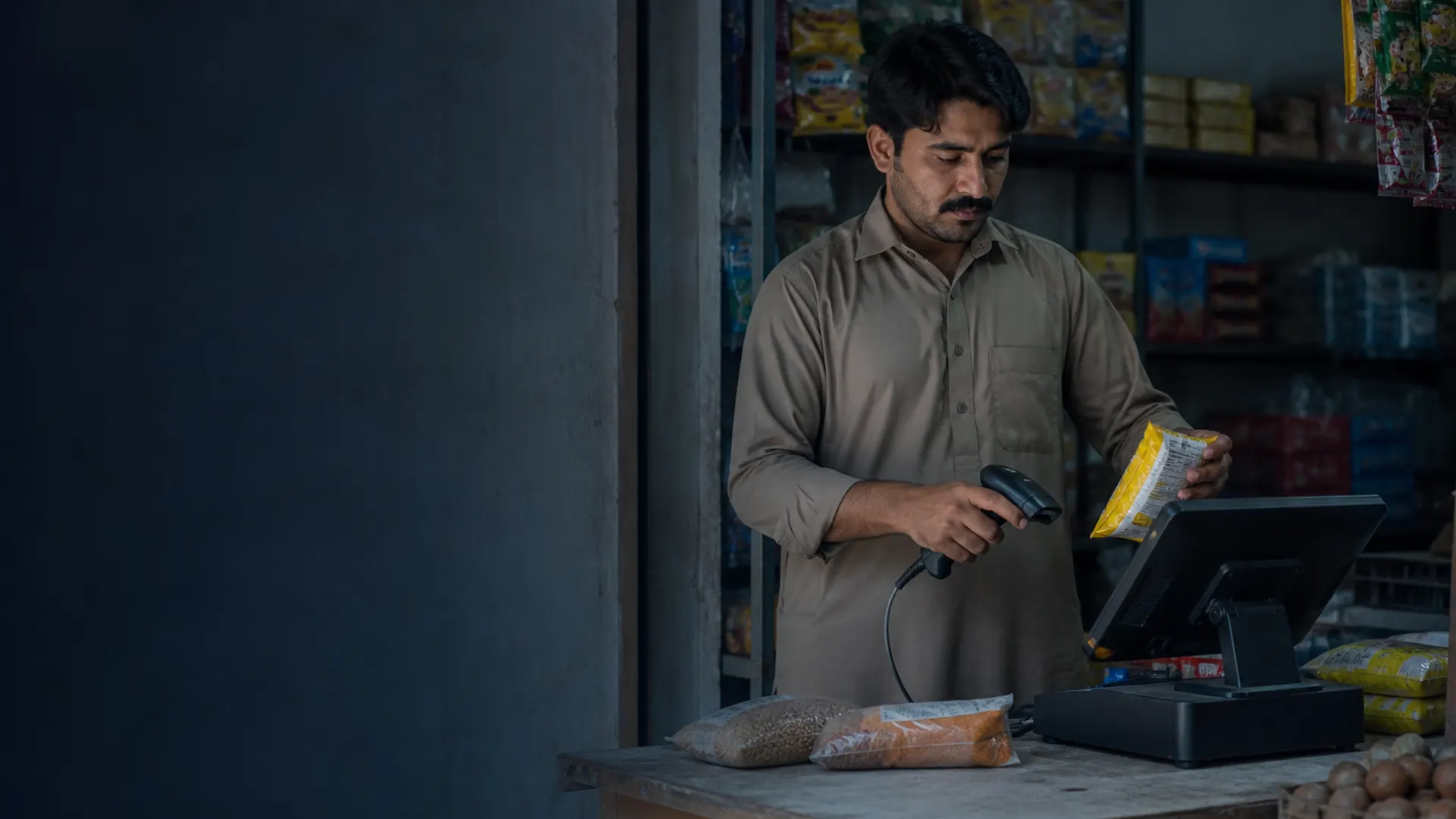 Shopkeeper using a barcode point-of-sale system